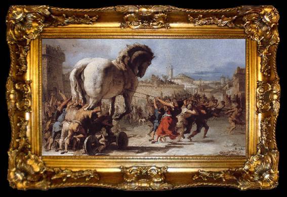 framed  TIEPOLO, Giovanni Domenico The Building of the Trojan Horse The Procession of the Trojan Horse into Troy, ta009-2